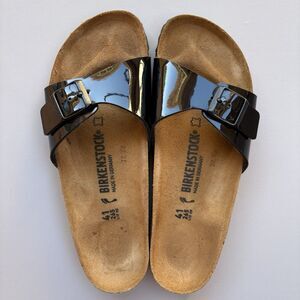 Birkenstock Madrid Sandals Black Patent Leather Women's 41 US Size 10 Narrow